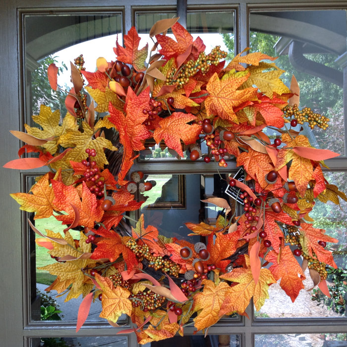 Flora Decor Fall Acorn Leaf 22" Wreath & Reviews Wayfair